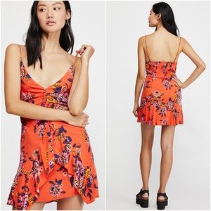 Free People Orange Floral Ruffle Mini Dress